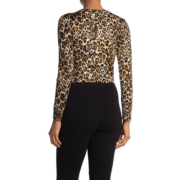 WAYF NEW $40 Knit Long Sleeve Leopard Print Crop Top XS - Picture 2 of 2
